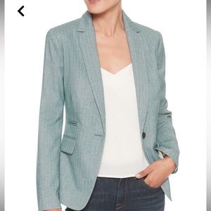 Teal herringbone skirt suit